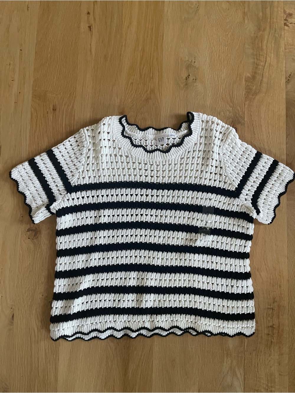 NWT - GAP Black and White Striped Crochet Short Sleeve Top